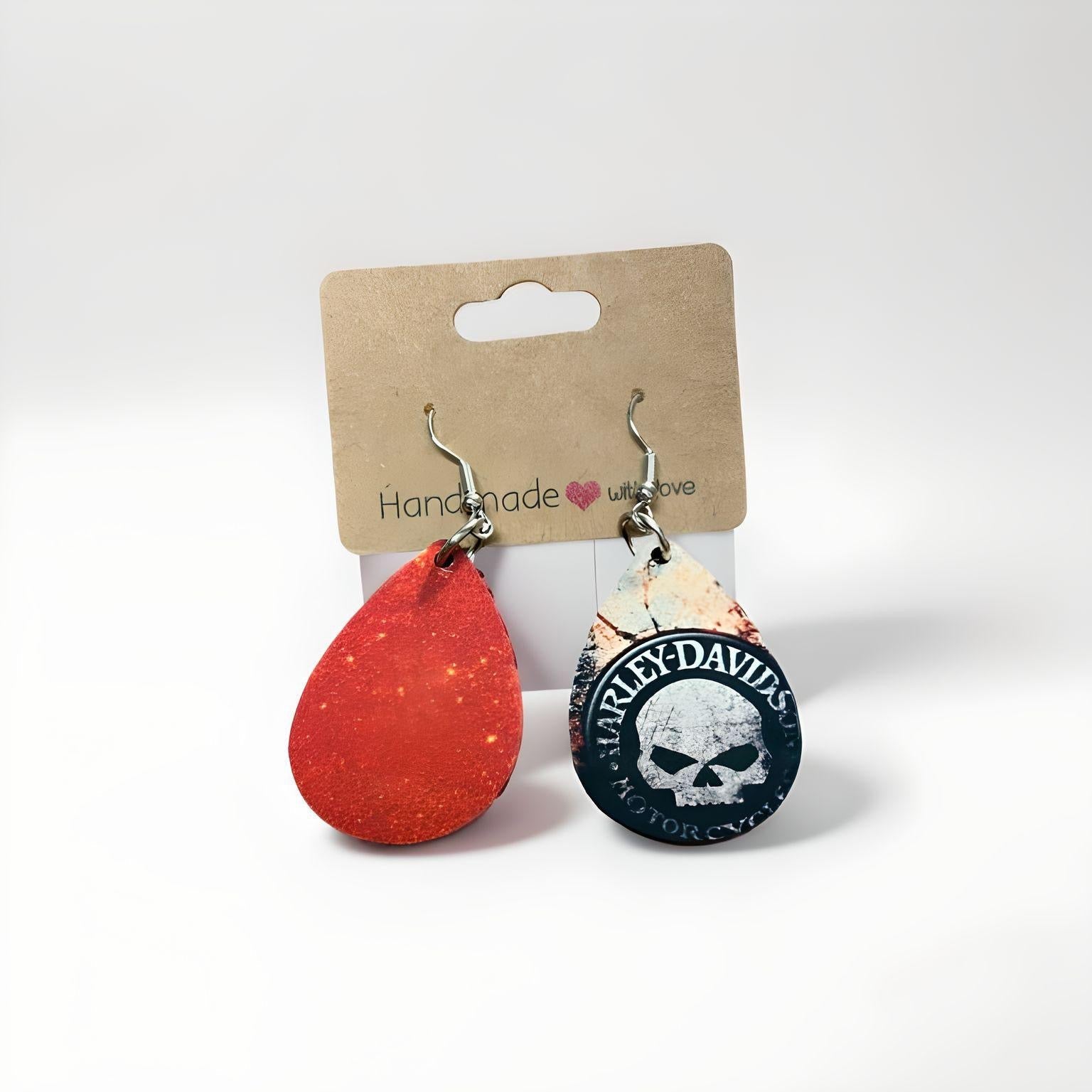 "Harley Skull" Teardrop Earrings