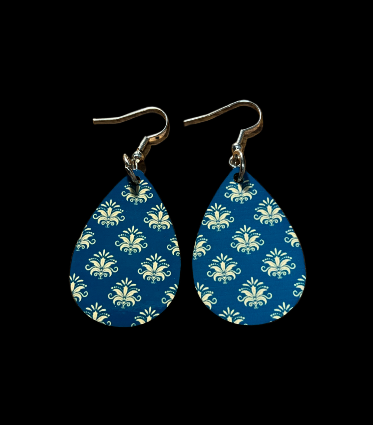 Teal Patterned Teardrop Earrings